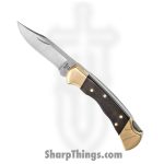 Buck - BU112FG - Ranger - Folding Knife - 420HC Stainless Satin Clip Point - Crelicam Ebony Wood with Brass Bolsters - Brown
