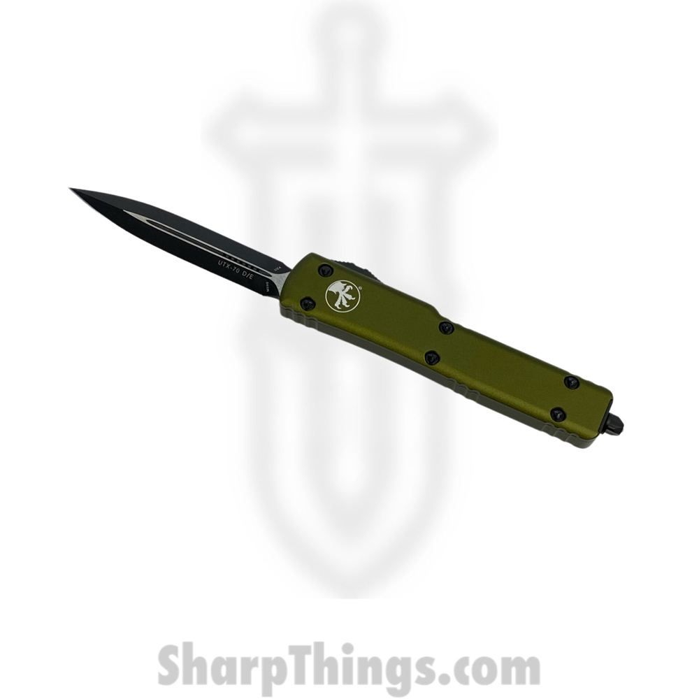 41876bd8-8223-4910-843e-ff1170b64924_147-1-OD_1.jpg Microtech - 147-1 OD - UTX-70 - OTF Auto - Elmax, M390, 204P Coated Dagger - 6061-T6 Aluminum - OD Green - Image 1