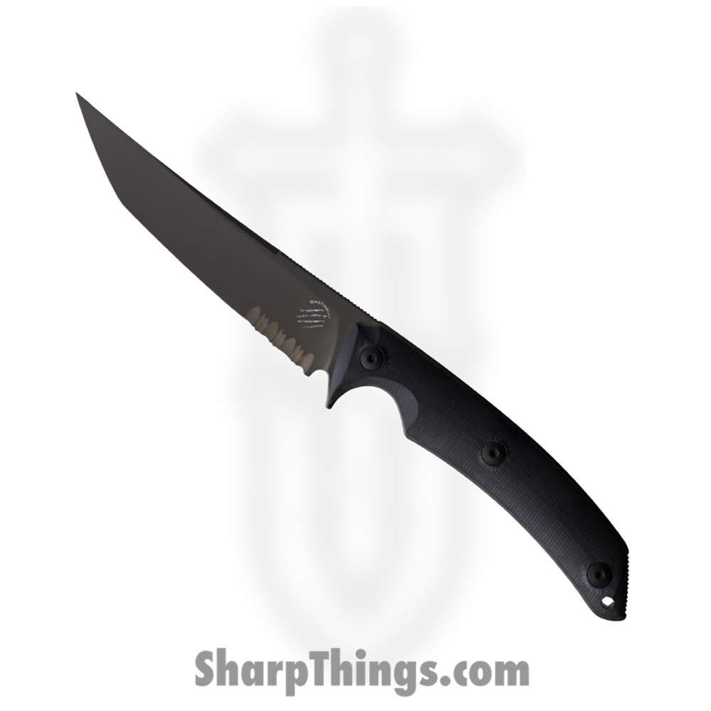 41b4bbdb-c0f5-4719-8569-61c7249f4c82_BAS207_1.jpg Bastinelli Creations - BAS207 - PY - Fixed Blade Knife - N690 PVD Tanto - G10 - Black - Image 1