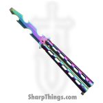 VOC - 205604C-7r - Butterfly Knife Combo Kit Trainer and Live Blade - Balisong - 440 SS Drop Point - Aluminum - Rainbow