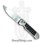 Ohlone Knives - OKGOATCF - Goat AXL - Folding Knife - M390 Drop Point - Bar Lock - Black and Gold Fat Carbon Fiber