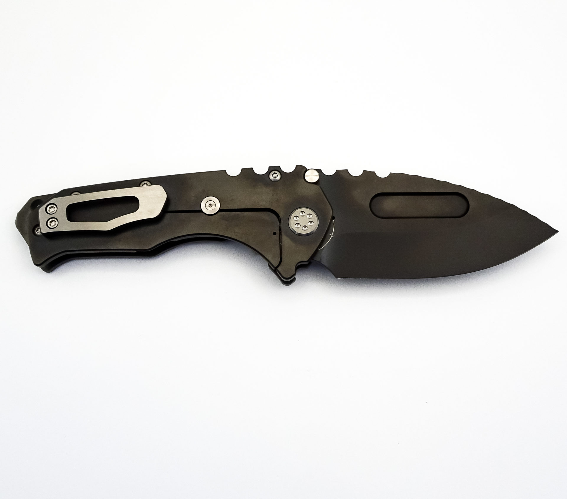 42d51068-d469-49ec-9968-146f9d136dcd_MK012SPD-30PV-TBCB-BP_1.jpg Medford Knife - MK012SPD-30PV-TBCB-BP - Praetorian T Tumbled Drop Point Folding Knife - Silver "Jimped Lightning" - Image 1