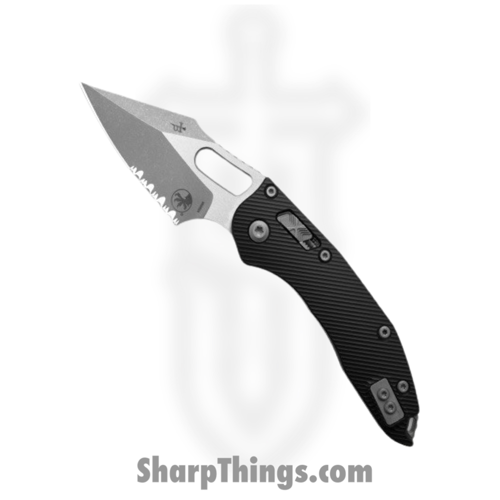 43ef1d94-8f6e-43d9-8984-d1f97e9755cf_169RL-11APFL_1.jpg Microtech - 169RL-11APFL - Stitch RAM-LOK - Folding Knife - M390MK Stonewash Wharncliffe Serrated - Aluminum - Black - Image 1