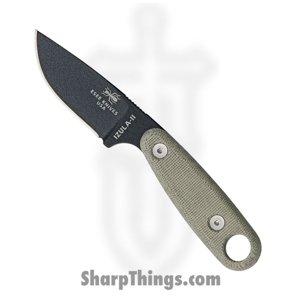 45296f59-18ac-4a5f-b077-f1b5e4b84798_ESIZ2B_1.jpg ESEE - ESIZ2B - Izula II - Fixed Blade Knife - 1095 HC Coated Drop Point - Canvas Micarta - Green - Image 1