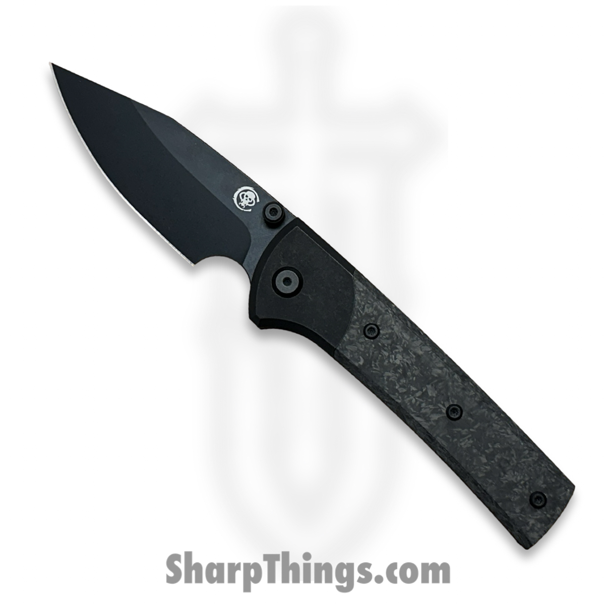 45c148fd-8fdb-4a9e-8656-6e42ceb9ea83_SGDPDLTICF_1.jpg Chaves Knives - SGDPDLTICF - Exclusive Scapegoat Street YKWII - Folding Knife - DLC M390 Drop Point - DLC Titanium Carbon Fiber - Black - Image 1