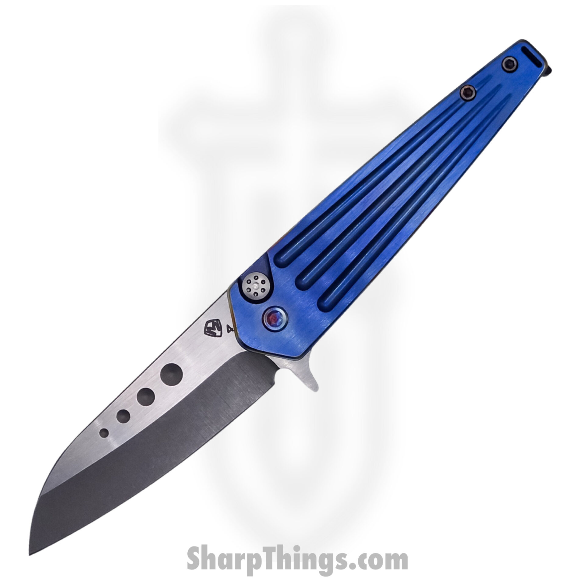 45c4e130-384a-4374-9393-f6dcc326e935_MK2104TQ-37A2-TFCF-BN-1_1.jpg Medford Knife - MK2104TQ-37A2-TFCF-BN - Nosferatu Flipper Knife - S45VN Tumbled Blade - Blue - Image 1