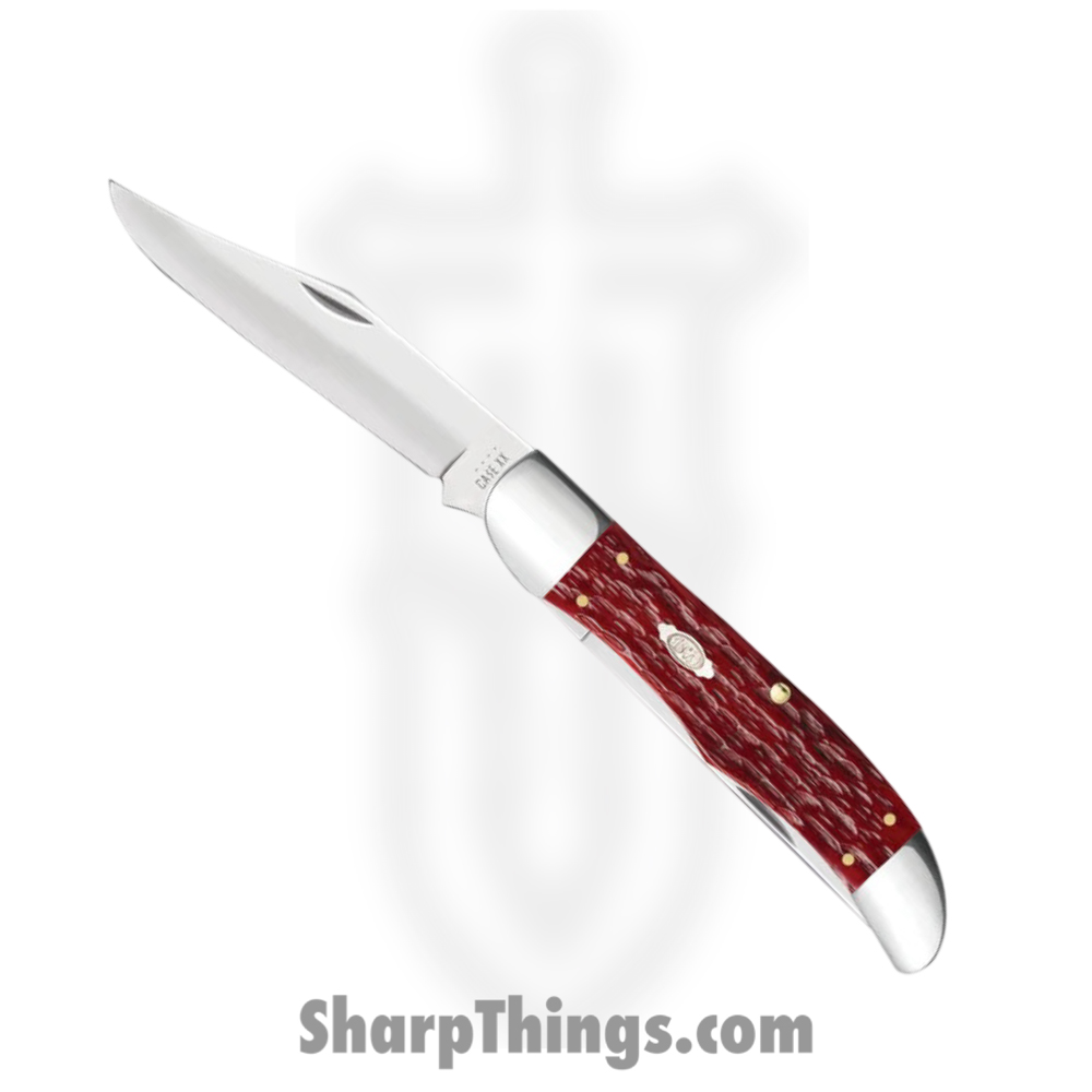 45f00f3c-b22d-4ee9-9ea1-80fa44fa6654_CA31960_1.jpg Case Cutlery - CA31960 - Large Folding Hunter - Folding Knife - Carbon Steel Polished Clip/Skinner - Peach Seed Jig Bone - Red - Image 1