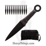 Tiger Throwers - TK-868-12-6-BK - 12 pc Ninja Kunai Throwing Knife Set w/ Case - Fixed Blade Knife - Naruto Black Dagger - Paracord Steel - Black