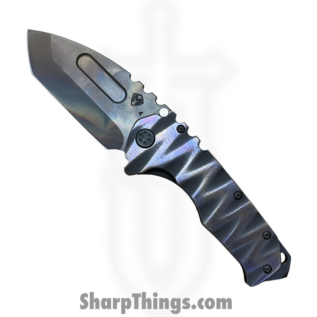 4652e12d-c9ac-417c-a949-dad4b634575b_MK0124VT-30PV-TPCF-BP_1.jpg Medford Knife and Tool - MK0124VT-30PV-TPCF-BP - Prae "T" - Folding Knife - S45VN Vulcan Tanto - Titanium "Sand Dunes" - Black Flamed - Image 1