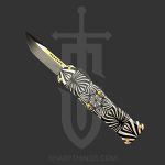 Microtech - 703-1TSOS - Hera Blade Show Signature Series - OTF Auto - M390 Two Tone Drop Point - 6061-T6 Aluminum/Artwork - Black/White/Gold