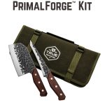 True - TRU-BND-0004 - PrimalForge Bundle - Fixed Blade Knife - 5cr15mov - Monzo Wood - Waxed Canvas Roll