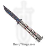PTC - BF-100-C - Psychedelic Monster - Balisong - 1065 Surgical Steel Coated Drop Point - Stainless - Silver Red Blue