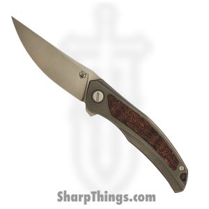 Shirogorov Knives - SHI-Q-AW-R - Ursus Quantum - Folding Knife - Cromax PM Stonewash Upswept - Titanium Ash Wood Inlay - Grey Red