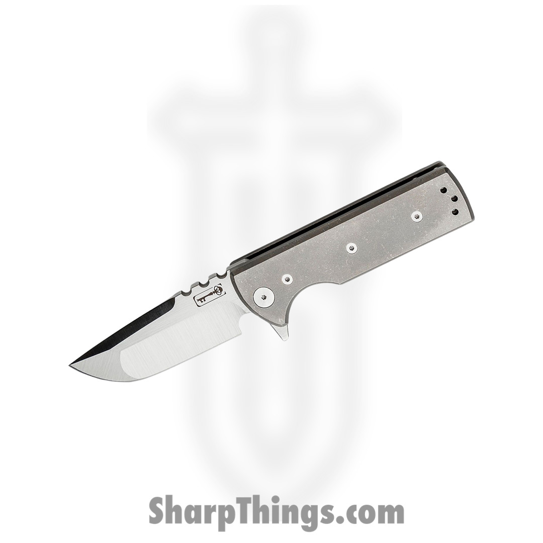48349001-163c-4498-8c1b-467ff1870aff_TAK_RDP_SWTI_BF_1.jpg Chaves Knives - TAK/RDP/SWTI/BF - TAK - Folding Knife - M390 Satin Drop Point - Titanium - Grey - Image 1