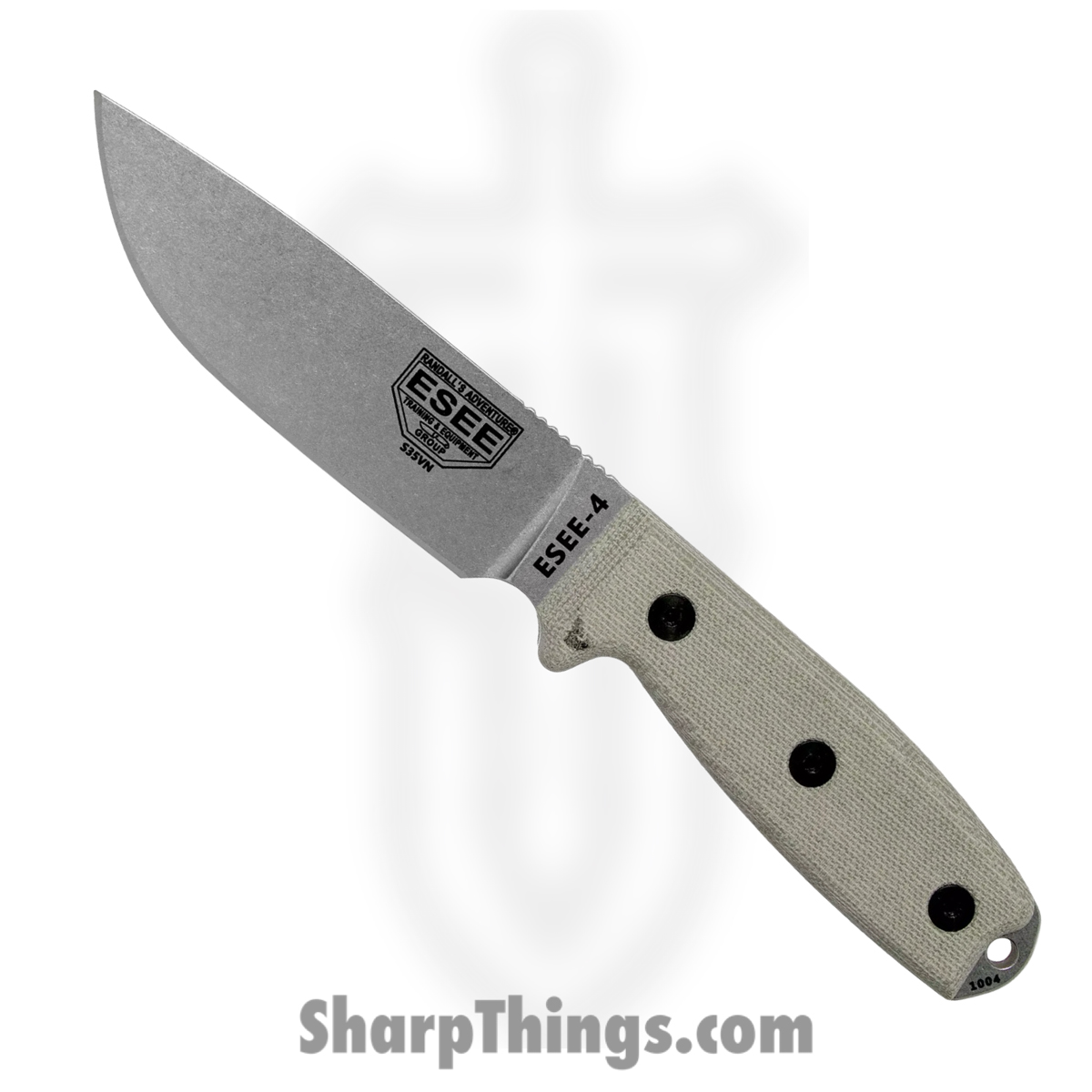 48adc327-07a4-413e-801c-0a6aae222fc7_ESEE-4P35V_1.jpg ESEE - ESEE-4P35V - Model 4 - Fixed Blade Knife - S35VN Stonewash Drop Point - Linen Micarta - Green - Image 1