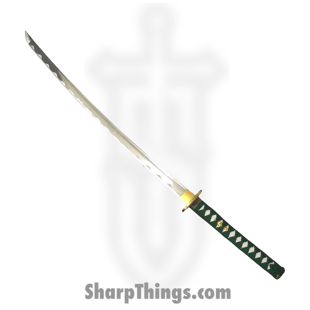 491bdf82-01ac-494e-8559-e10bf4cb989f_PS-H17-D_1.jpg PTC - PS-H17-D - Battle Ready Katana with Stand - Fixed Blade Knife - Carbon Steel Polished Sword - Wrapped - Blue Green - Image 1