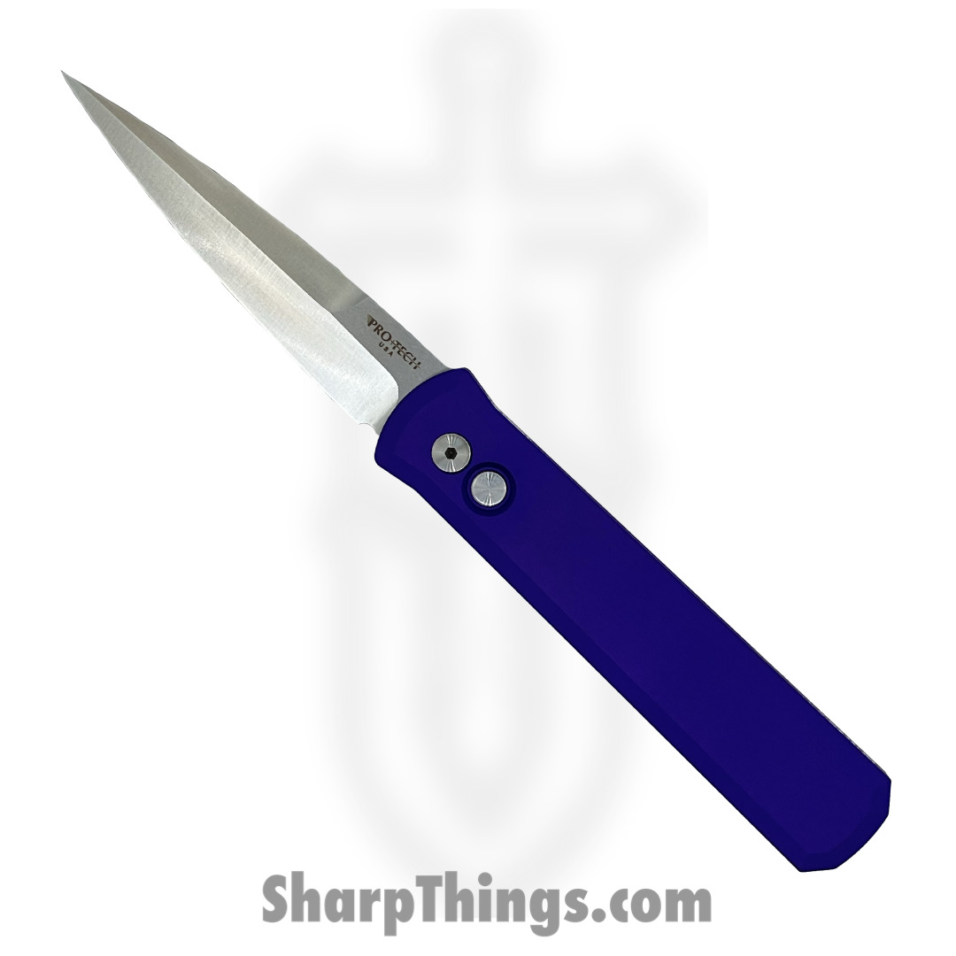 49980b1e-792c-47e3-a360-705058839642_921-SATIN-PURP_1.jpg ProTech - 921-SATIN-PURP - Godfather - Automatic Knife - 154CM Satin Spear Point - Aluminum - Purple - Image 1