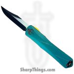 Heretic Knives - H030B-14A-BOUNTY - Manticore X - OTF Auto - CPM MagnaCut Two Tone Bowie - 6061-T6 Aluminum/ FAT Carbon Fiber - Black/Red/Yellow/Green