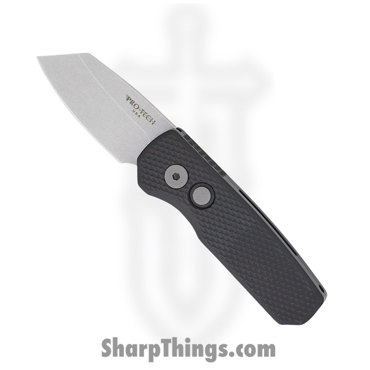 4abe628a-9243-4d7f-81eb-c5dcd2a9d1ab_R5405_1.jpg ProTech - R5405 - Runt 5 - Automatic Knife - Magnacut Stonewash Reverse Tanto - Aluminum - Black - Image 1