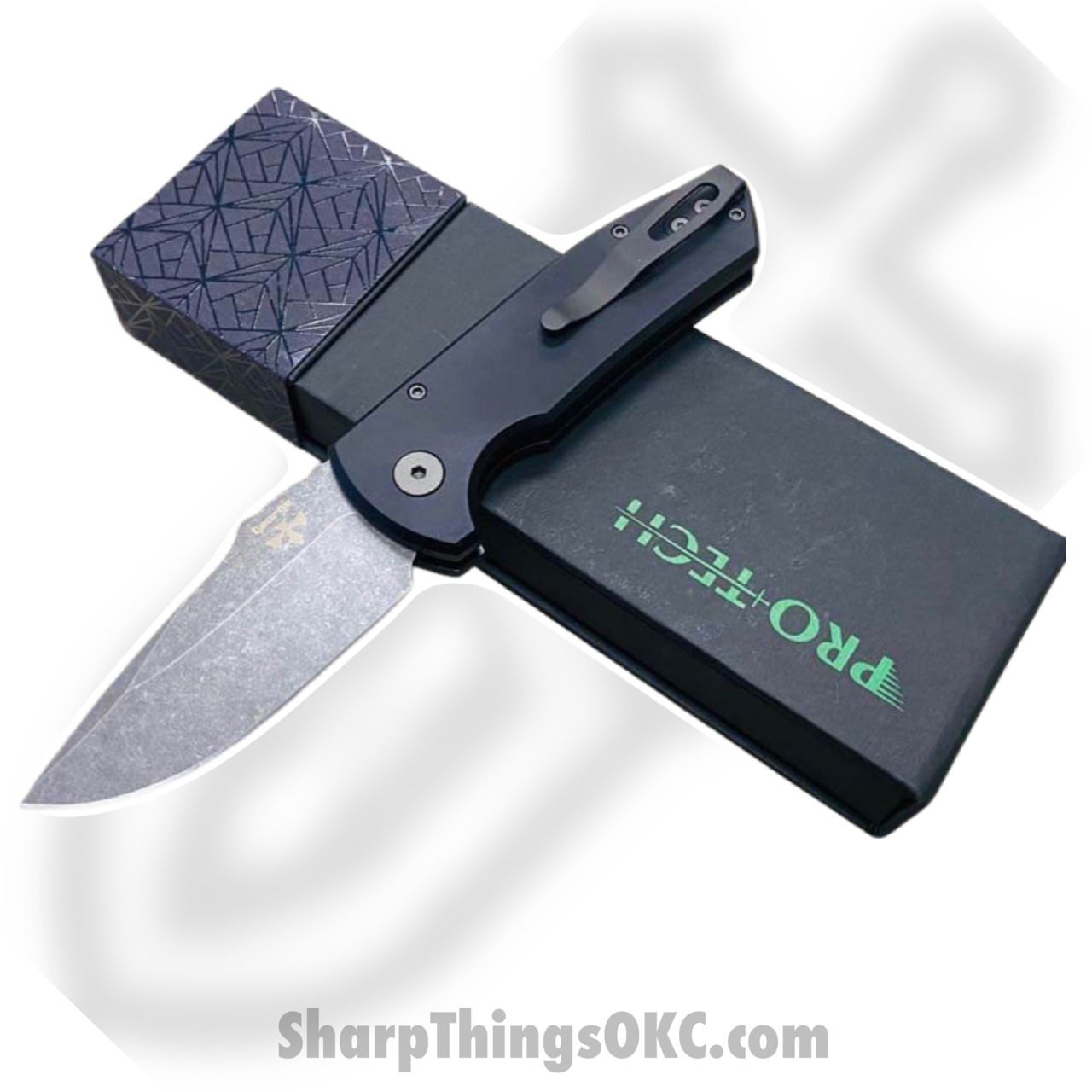 4ad0a131-9849-412f-8d54-2acb032dedb9_LG411-LH_1.jpg ProTech - LG411-LH - SBR Left Handed - Automatic Knife - S35VN Acid Wash Clip Point - Aluminum - Black - Image 1