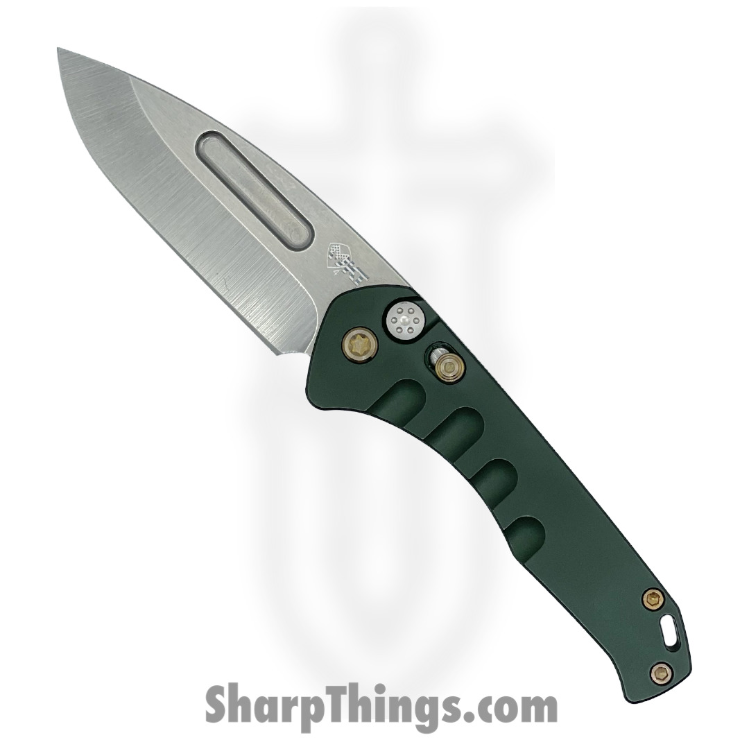 4ad49707-4ca7-4c27-83d2-d19527e05fcb_MK206STD-40AG-T1C1-Q4_1.jpg Medford Knife - MK206STD-40AG-T1C1-Q4 - Swift Auto - S45VN Tumbled Drop Point - Green - Image 1