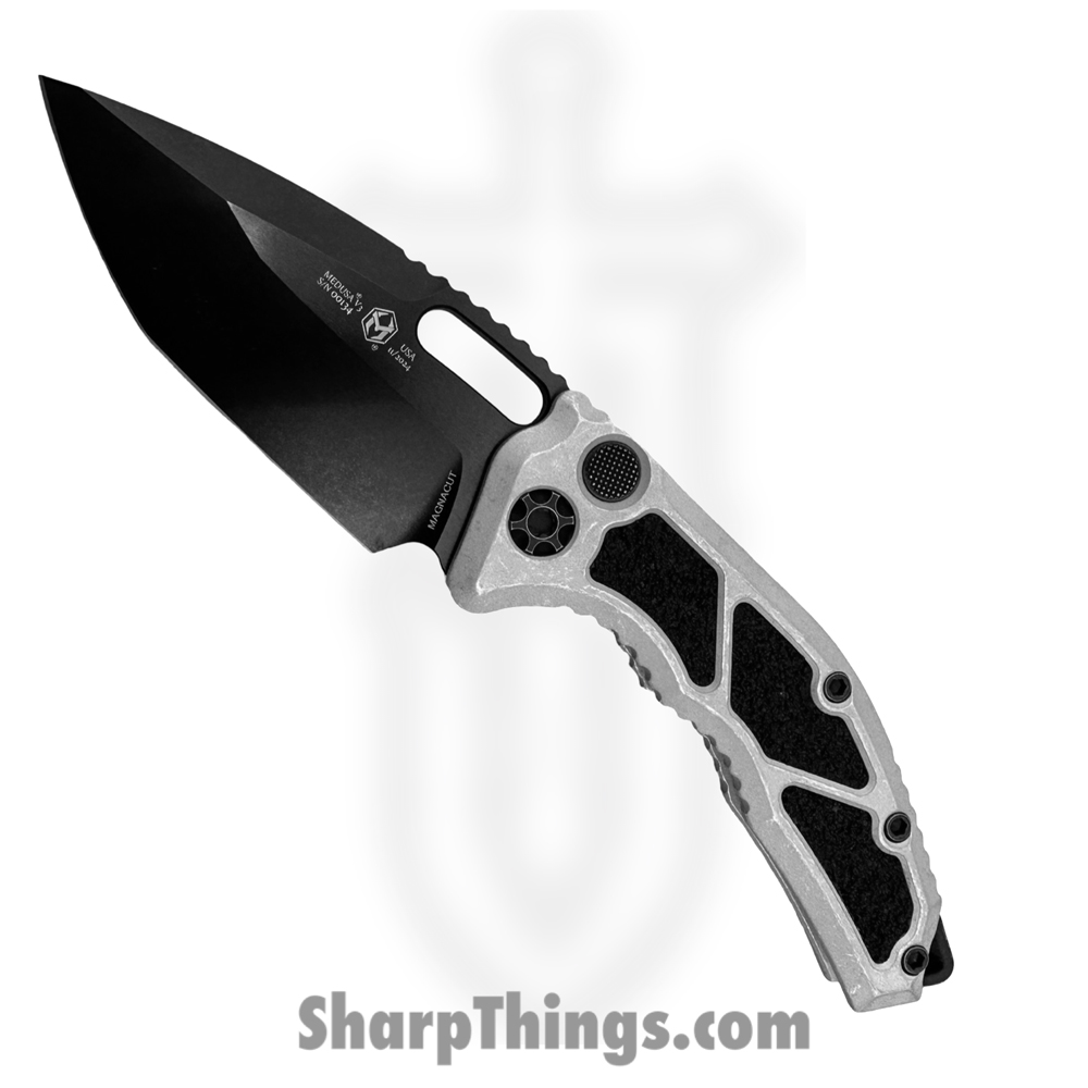 4b65de28-412d-4dce-8e6c-b865bc39bd3b_H011-6A-BLZ_1.jpg Heretic Knives - H011-6A-BLZ - Medusa - Automatic Knife - CPM MagnaCut Coated Tanto - Aluminum Traction Inlay - Blizzard White - Image 1
