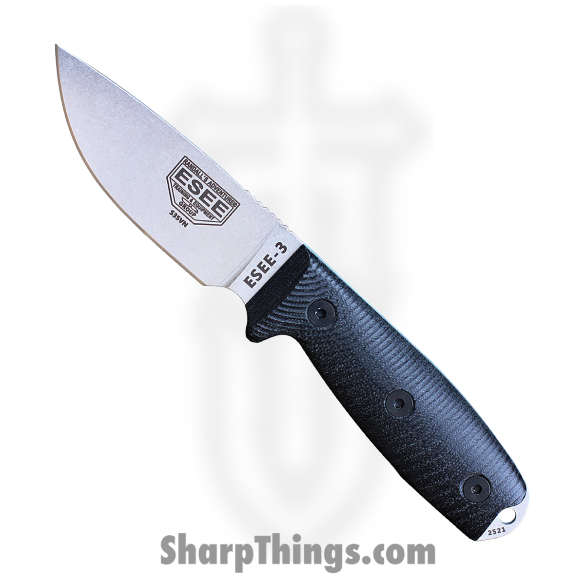4bb3b094-99f4-41d7-92bd-42c83639b6a9_ES3PM35V001_1.jpg ESEE - ES3PM35V001 - Model 3 3D - Fixed Blade Knife - S35VN Coated Drop Point - G10 - Black - Image 1