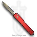 Microtech - 148-11RD - UTX-70 - OTF Auto - Elmax, M390, 204P Stonewash Drop Point - 6061-T6 Aluminum - Red
