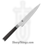Shun - DM0722 - Classic 6" Serrated Utility Knife - VG-Max Satin Spear Point - Pakkawood - Black