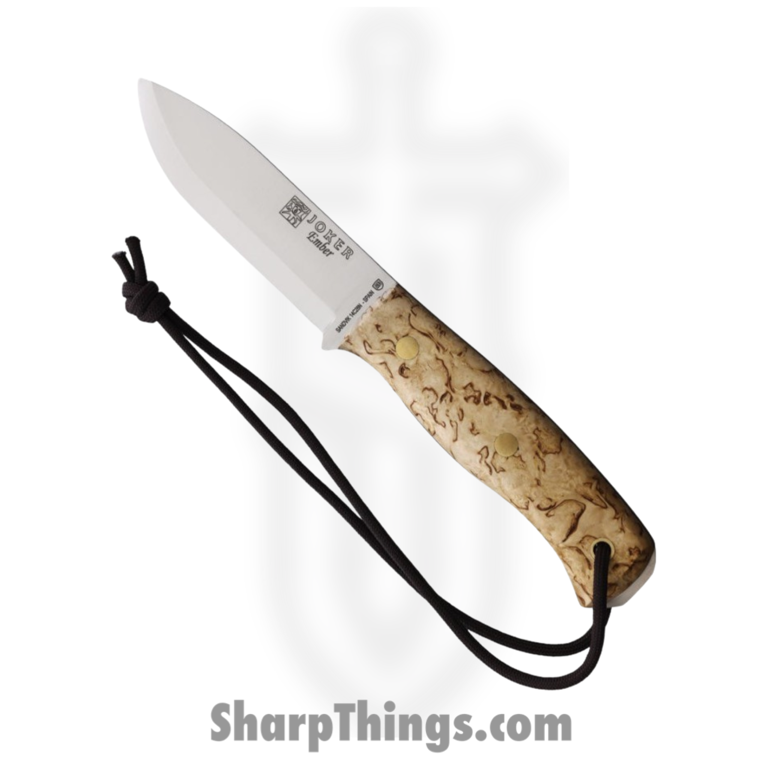 4c862190-a441-4862-ada6-1231b6e214d4_JKRCL122P_1-scaled-1.png Joker - JKRCL122P - Ember Bushcraft Survival Knife - Fixed Blade Knife - 14C28N Sandvik Stainless Satin Drop Point - Curly Birch - Brown - Image 1