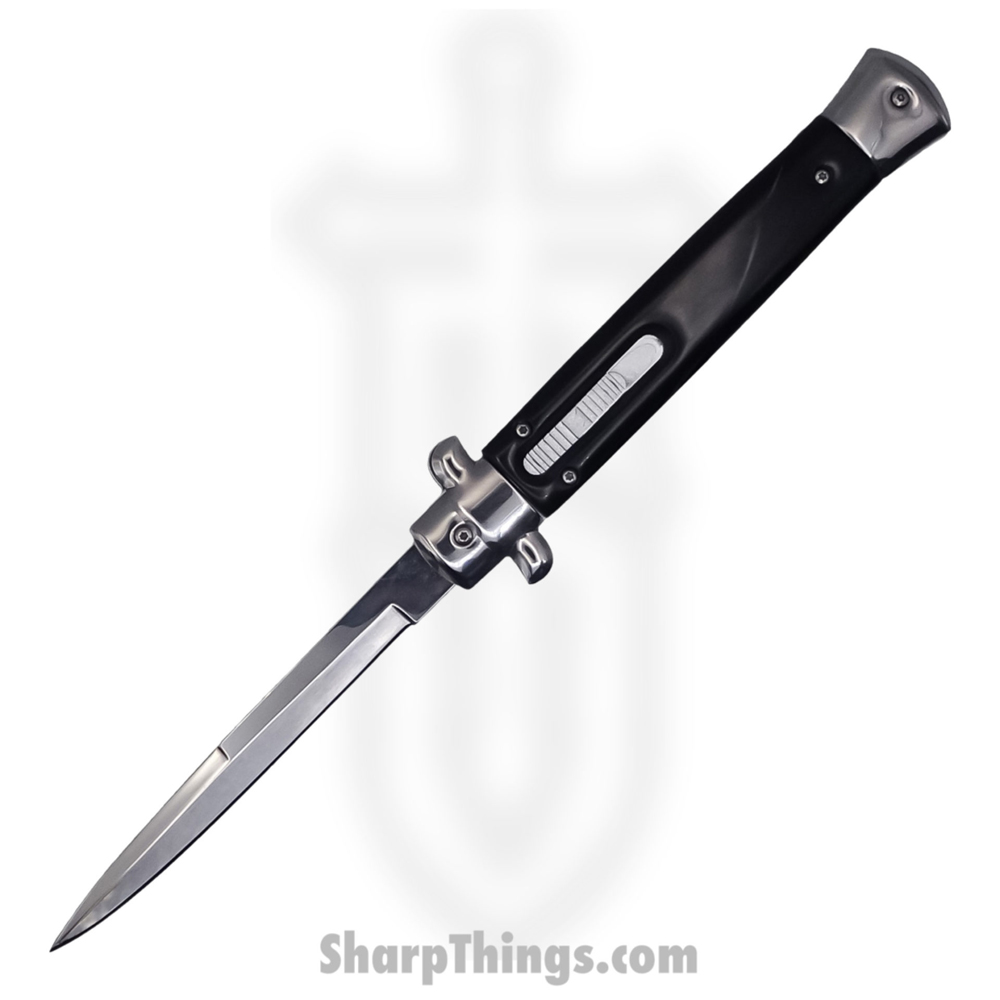 4dda9092-6c08-4a98-a845-687c1160328f_SBOTF11ITSH_1.jpg Steel River Knives - SBOTF11ITSH - Magnum – 11” Italian Stiletto OTF Automatic Knife – 440 Bayonet - Black Horn - Image 1