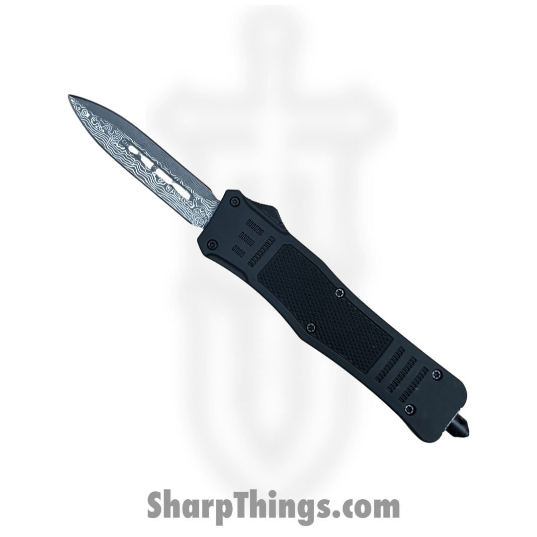4f640334-2a9e-4cbf-b6d5-5ecc9d3cfc2a_SB618DGDBK_1.jpg Steel River Knives - SB618DGDBK - Midway OTF Auto - 440 Damascus Dagger - Black - Image 1