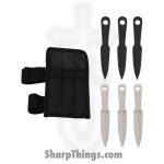 Tiger Throwers - TK-185-6-BS - 6 Piece 4.5 inch Mini Throwing Knives w/ Wrist Carrying Case - Fixed Blade Knife - Stainless Steel Black Stainless Dagger - Stainless - Black