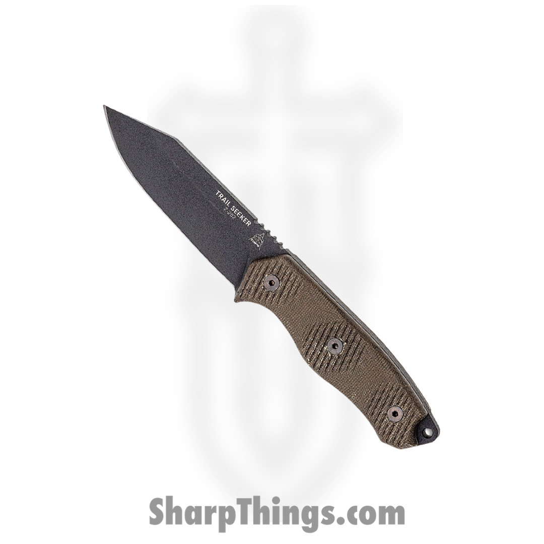 5009cf30-3437-4251-85c7-bf75d479f5e2_TPTLSR01_1.jpg Tops - TPTLSR01 - Trail Seeker - Fixed Blade Knife - 1095 HC Coated Clip Point - Micarta - Green - Image 1