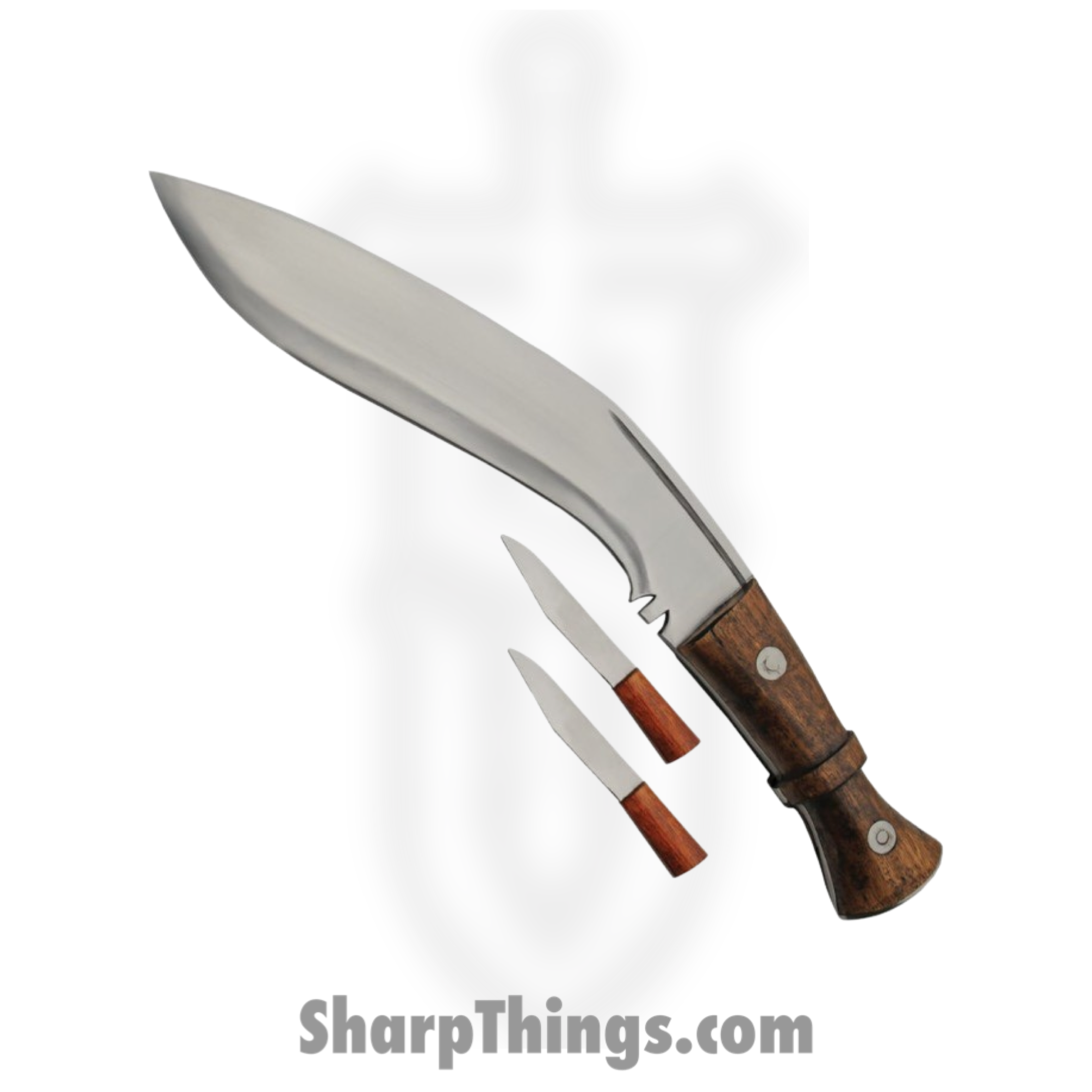 50420dc4-220b-4c13-9055-6558c038e503_PA882450_1.png Pakistan Cutlery - PA882450 - Gurkha Service Kukri - Fixed Blade Knife - Stainless Steel Satin Kukri - Wood - Brown - Image 1
