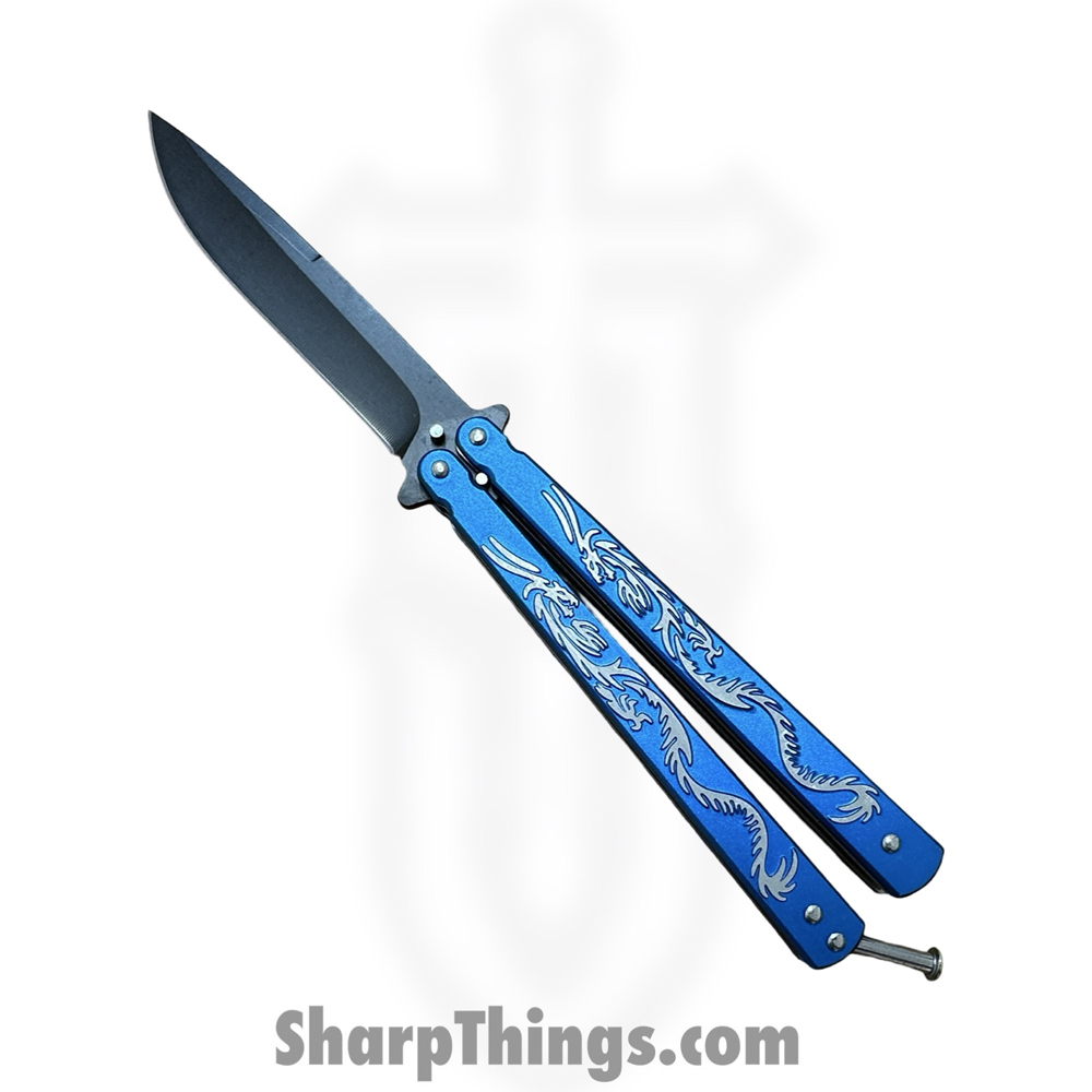 515e338b-d355-420e-a6cb-0097a8dc88a6_BK133_1.jpg VOC - BK133 - Butterfly Knife - Balisong - 440 SS Coated Drop Point - Aluminum - Blue - Image 1