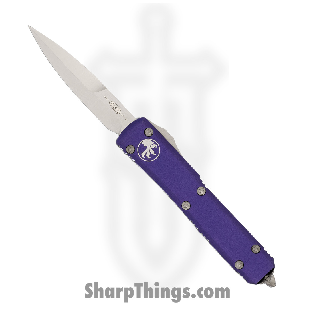 516006bd-80c7-4c43-b96e-de61201bd09c_120-4PU_1.jpg Microtech - 120-4PU - Ultratech - OTF Auto - M390 Satin Bayonet - 6061-T6 Aluminum - Purple - Image 1