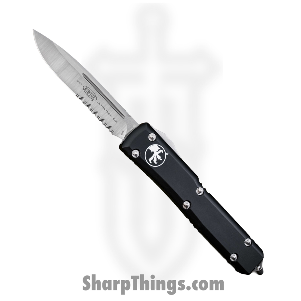 5188063c-bcc8-4272-bb1e-23cfc13b5852_121-5_1.jpg Microtech - 121-5 - Ultratech - OTF Auto - M390, 204P, Elmax, or XHP Satin Drop Point P/S - Aluminum - Black - Image 1