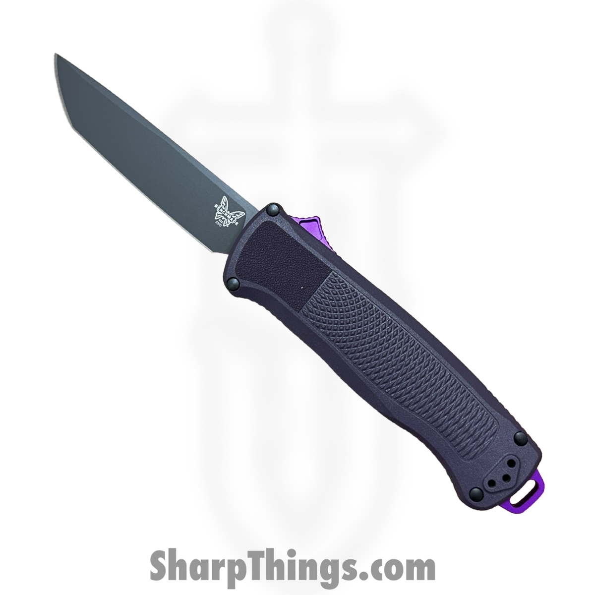 51b9f6a3-5ad2-4486-bd3b-a28891679301_5370GY-06_1.jpg Benchmade - 5370GY-06 - Shootout - OTF Auto - CPM CruWear Coated Tanto - Grivory - Purple|Black - Image 1