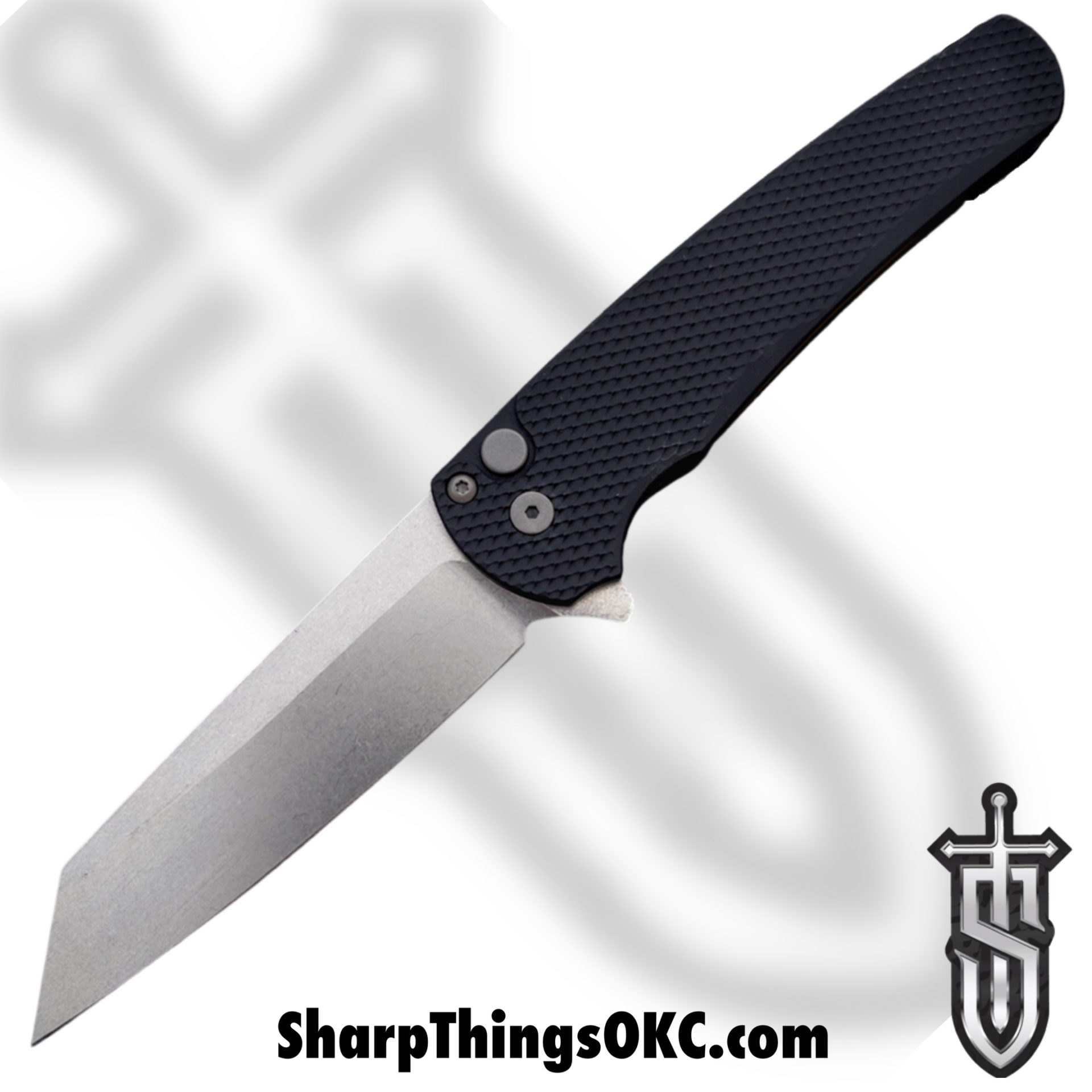 52075d81-ef9d-4f01-a817-6710c39ab0de_5205_1.jpg ProTech - 5205 - Malibu - Folding Knife - CPM-20CV Stonewash Reverse Tanto - Aluminum - Black - Image 1