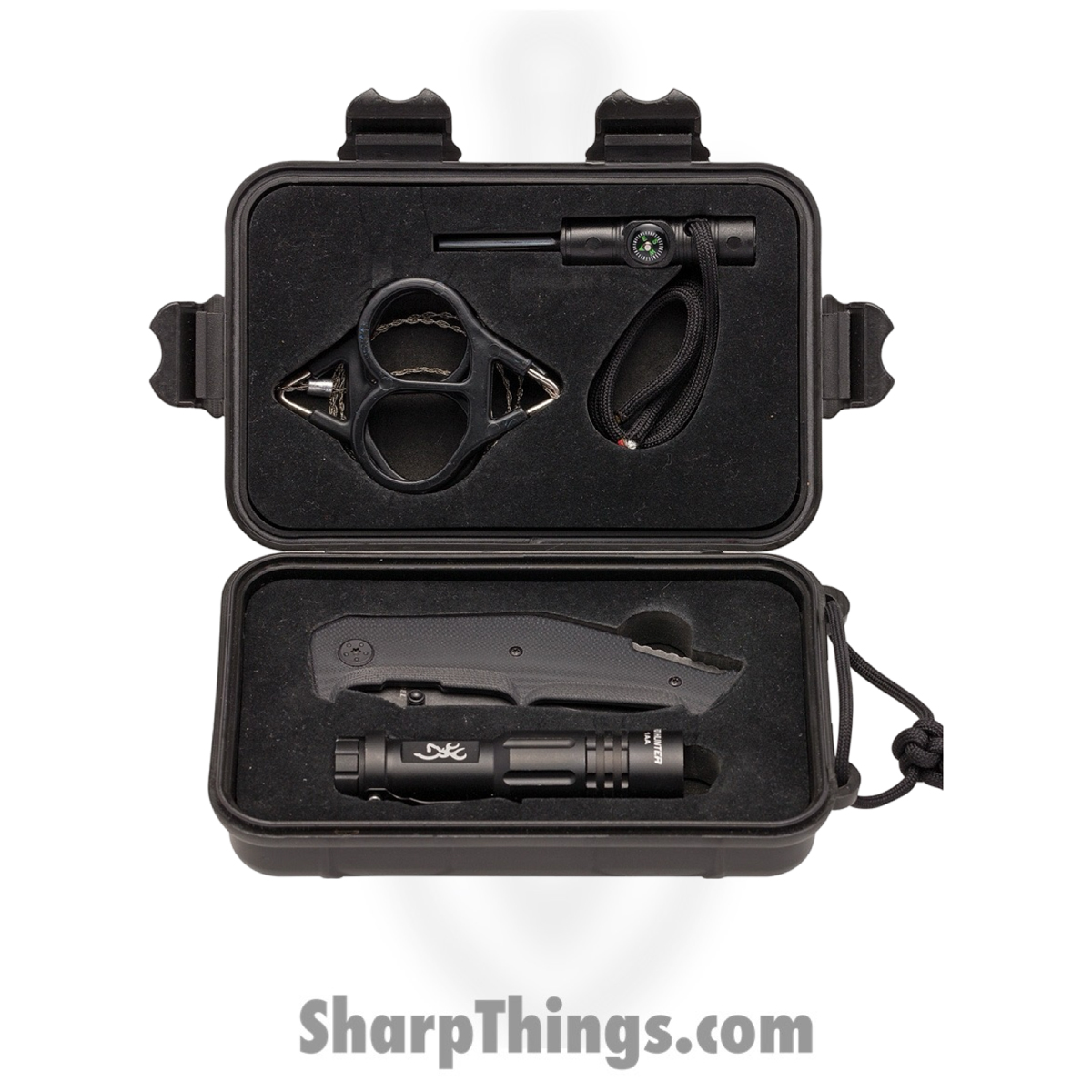 52222d94-d1b1-4ced-922b-c3844ba0266b_BR0288_1.jpg Browning - BR0288 - Outdoorsman Survival Combo - Folding Knife - Stainless Coated Drop Point - G10 - Black - Image 1