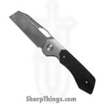 High Grain Knives - HGKDAMCF - DeVille - Folding Knife - Bjorkmans Damasteel Hollow Grind Wharncliffe - Ti and Cross Cut CF - Black