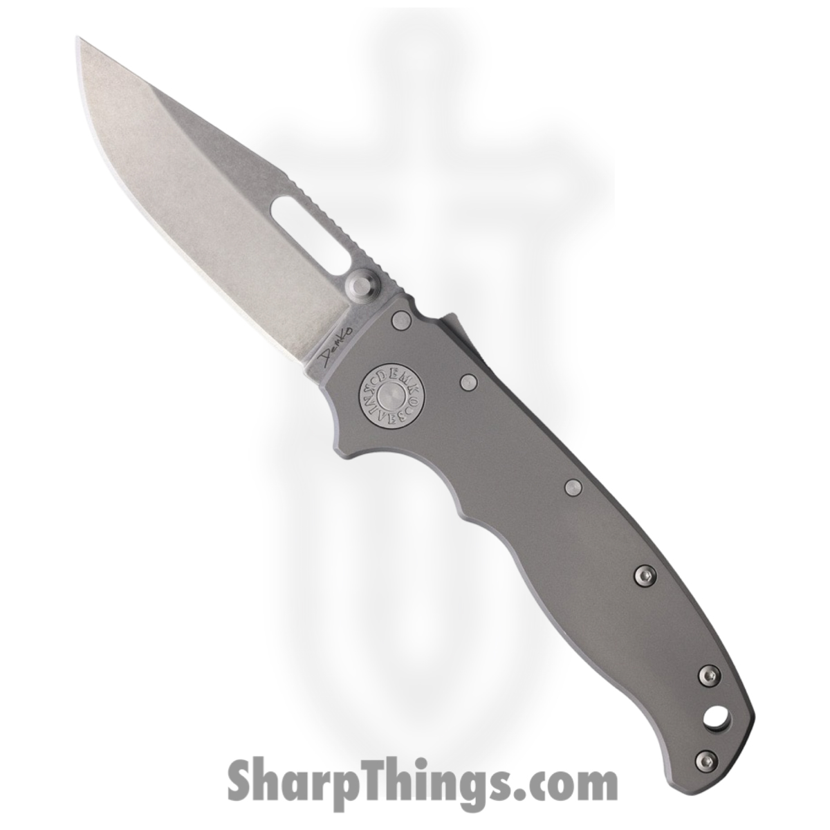 52aa0a64-2ff7-402a-ad54-fb5ab6de331b_DEM09664_1.jpg Demko Knives - DEM09664 - AD 20.5 - Folding Knife - 3V Stonewash Clip Point - Titanium - Gray - Image 1