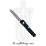 Microtech - 249-10AP - UTX-70 - OTF Auto - Elmax, M390, 204P Apocalyptic Spartan - 6061-T6 Aluminum - Black