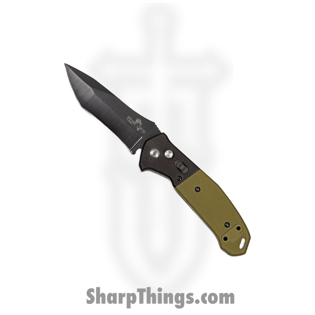 53b6c3b8-0c81-4e1d-a220-314c5fc53679_BCAC500B4B_1.jpg Bear & Son - BCAC500B4B - Bold Action V Automatic Button Lock Tanto Knife - 14C28N G10 - Black and Green - Image 1
