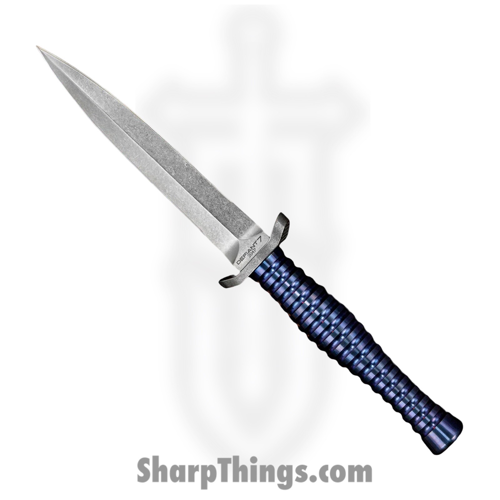53bd5b99-9304-401e-97b4-5bc09bb55cb0_D7-ROOK6-SW_1.jpg Defiant 7 - D7-ROOK6-SW - Rook 6 - Fixed Blade Knife - 204P Stonewash Dagger - Titanium - Blue - Image 1