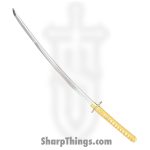 SBC - SERPGOED0125 - Serpent's Golden Edge - Fixed Blade Knife - T10 HC Polished Katana - Cord Wrapped Ray Skin - Yellow Tan