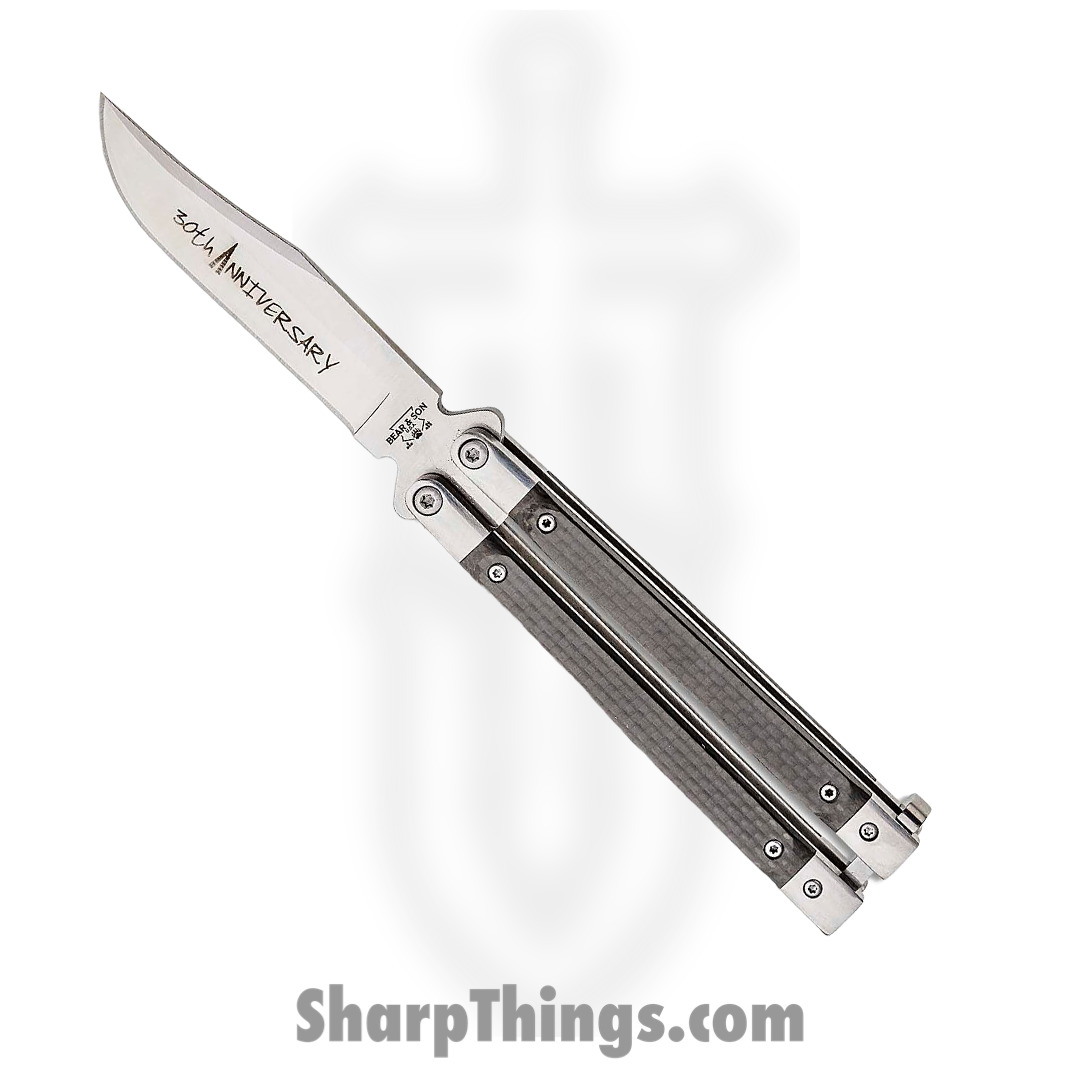 54db3bc5-f93a-4d84-a2f7-ee5f1f5c9a9e_BCANNCF17S35_1.jpg Bear & Son - BCANNCF17S35 - 30th Anniversary Balisong Butterfly Knife - CPM-S35VN - Carbon Fiber - Image 1