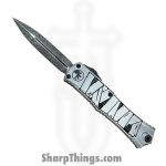 Microtech - 1702M-1HWMYS - Hera II Mini - Signature Series - OTF Auto - Mummy Wrap - M390MK Apocalyptic Dagger - Silver