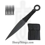 Tiger Throwers - TK-868-6-6-BK - 6 Piece Naruto Kunai Anime Throwing Knife Set - Fixed Blade Knife - Naruto Black Dagger - Paracord Steel - Black